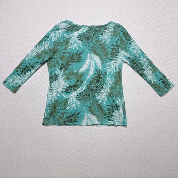 Talbots Pleated Palm Frond Tunic Top 3/4 Sleeve Turquoise, Brown, White Size MP - Picture 11 of 11